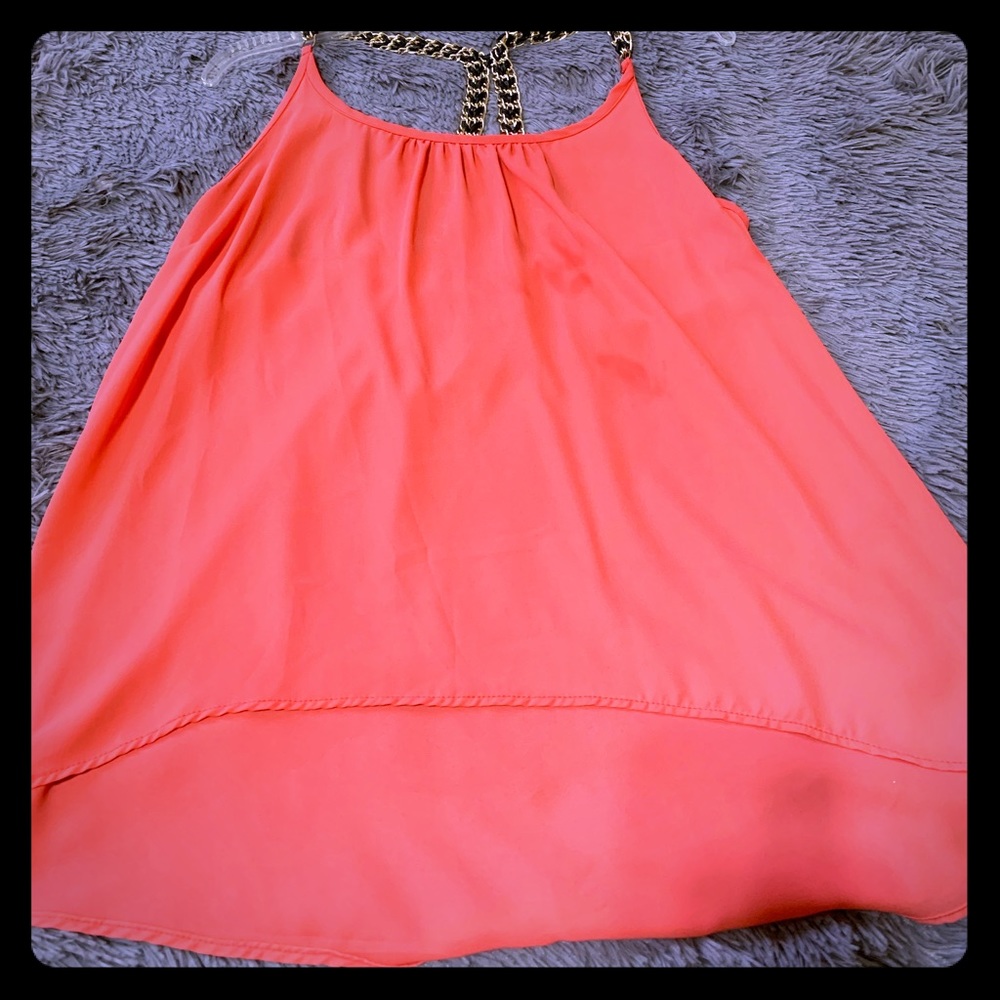 Coral Chiffon Chain Tank